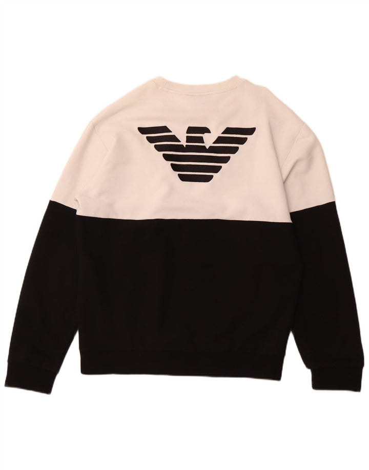 EMPORIO ARMANI Dame grafisk sweatshirt trøje UK 18 XL Sort Colourblock
