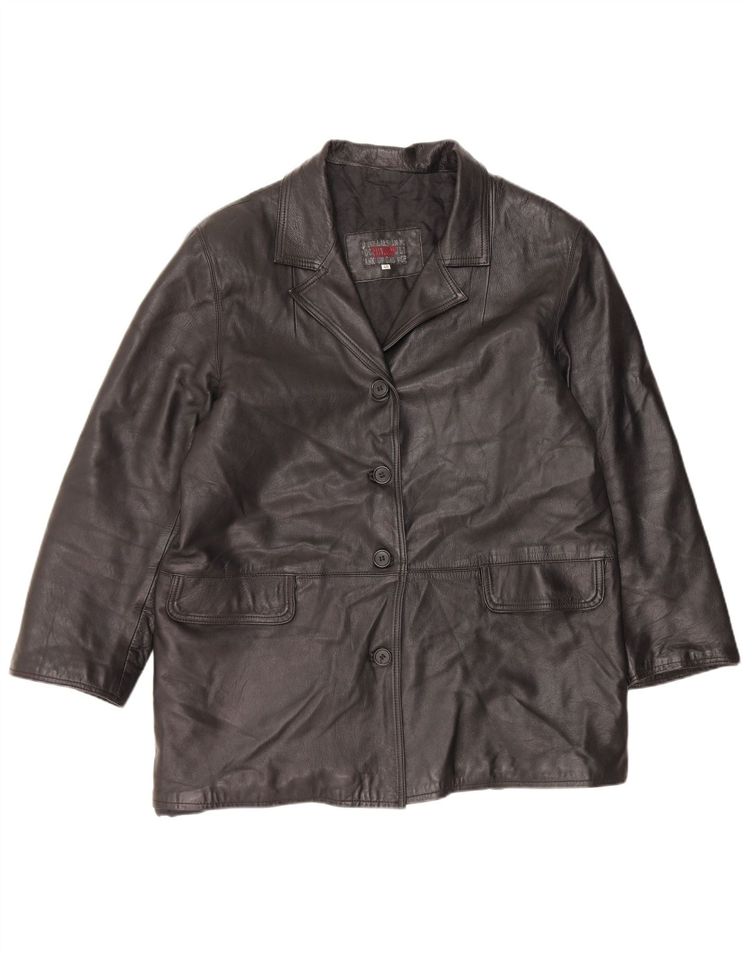 VINTAGE Læderfrakke til kvinder IT 48 XL Sort Læder