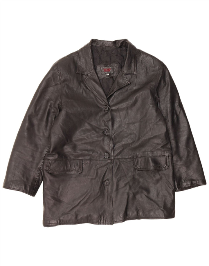 VINTAGE Læderfrakke til kvinder IT 48 XL Sort Læder