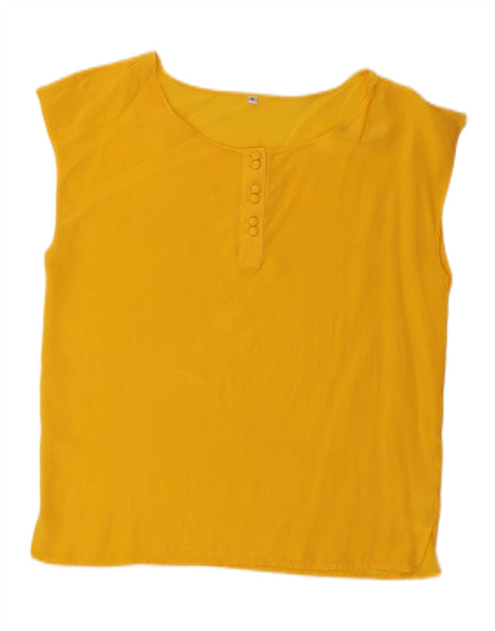 VINTAGE Dame ærmeløs bluse Top UK 18 XL Gul Silke
