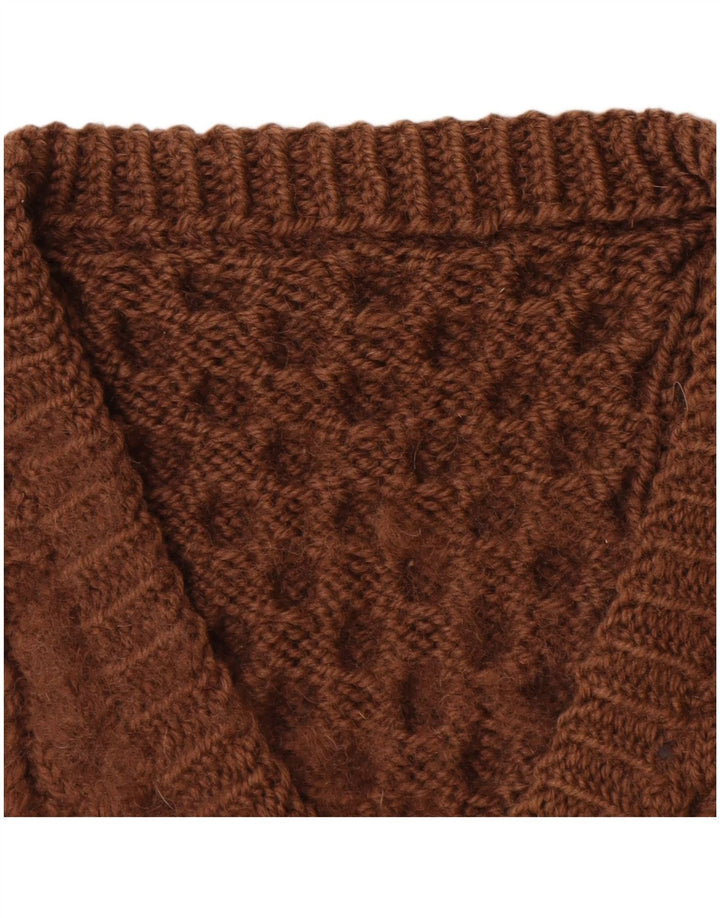 VINTAGE Dame V-hals sweater UK 14 Stor Brun