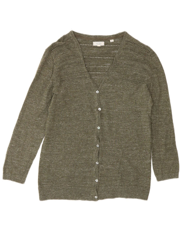 Fat Face Dame Cardigan Sweater UK 8 Small Khaki Flecked Bomuld