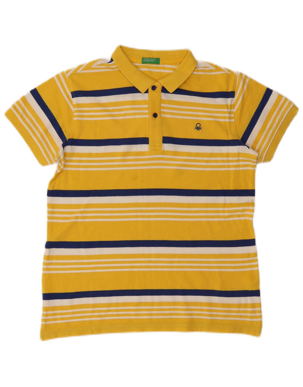 Benetton Boys Polo Shirt 13-14 Years Large  Yellow Striped Cotton