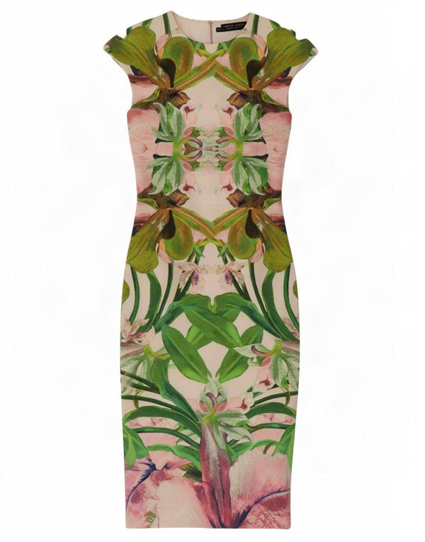 Ted Baker Womens Bodycon Kjole Størrelse 1 XS Flerfarvet blomsterpolyester