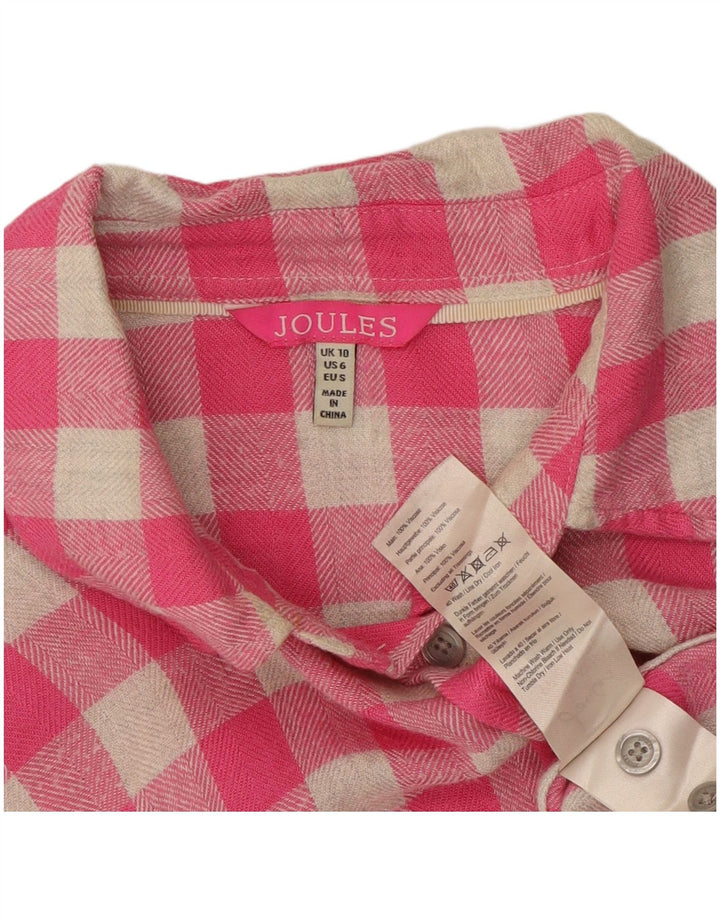Joules Dame Oversized Flannel Shirt UK 10 Small Pink Gingham Viscose