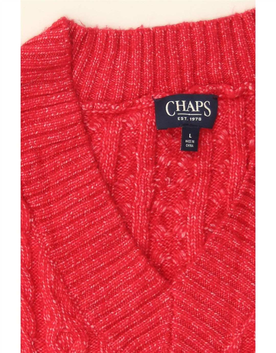 CHAPS Womens V-Neck Jumper Sweater UK 16 Large Red Polyester Vintage Chaps and Second-Hand Chaps from Messina Hembry 