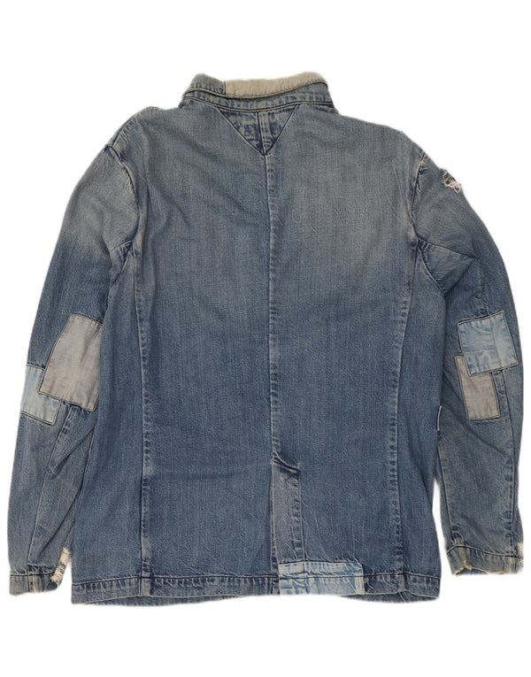 Tommy Hilfiger Dame Distressed Denim Jacket UK 18 XL Blå Patchwork