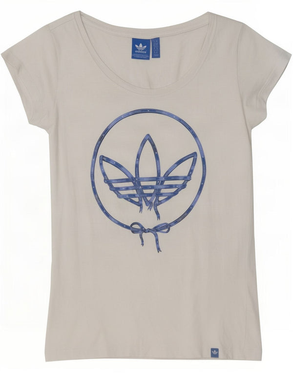 Adidas Dame Grafisk T-Shirt Top UK 10 Small White Bomuld