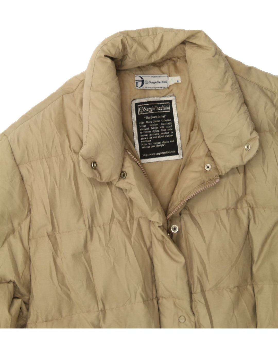 SERGIO TACCHINI Womens Oversized Padded Coat UK 14 Medium Beige Vintage Sergio Tacchini and Second-Hand Sergio Tacchini from Messina Hembry 