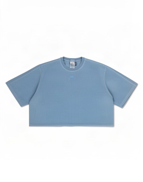 Adidas Womens Crop Oversized grafisk T-shirt top UK 16/18 Stor blå bomuld