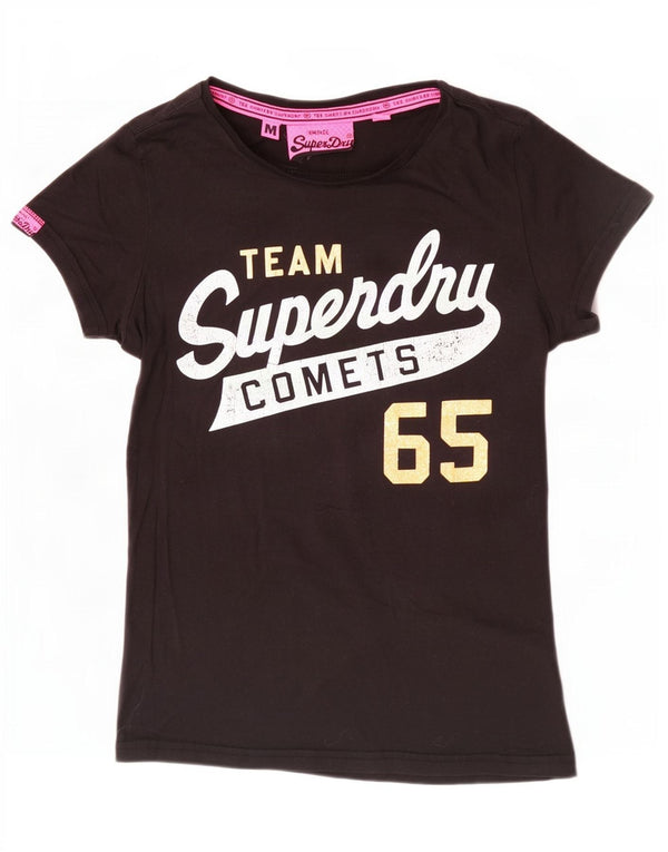 Superdry Grafisk T-shirt top til kvinder UK 12 Medium Sort Bomuld