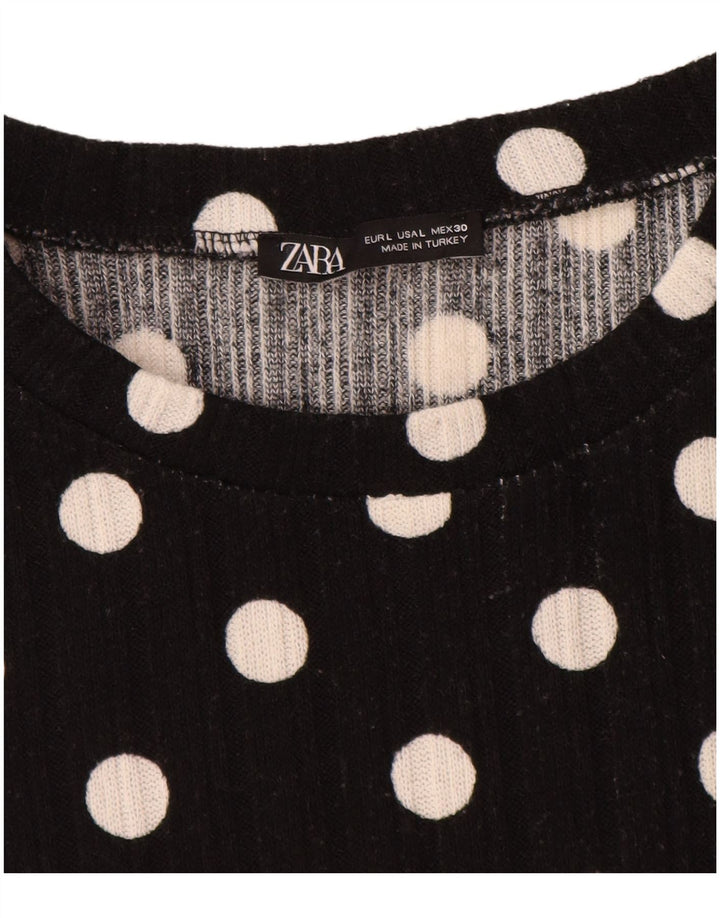 Zara Dame T-Shirt Top UK 14 Large Black Polka Dot