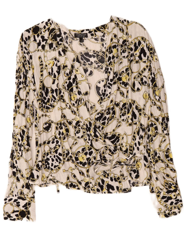 Topshop Kvinder Oversized Abstrakt Pattern Wrap Cardigan Top UK 6 XS Hvid