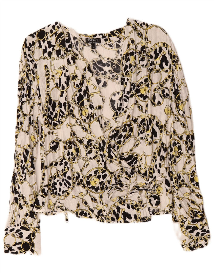 Topshop Kvinder Oversized Abstrakt Pattern Wrap Cardigan Top UK 6 XS Hvid