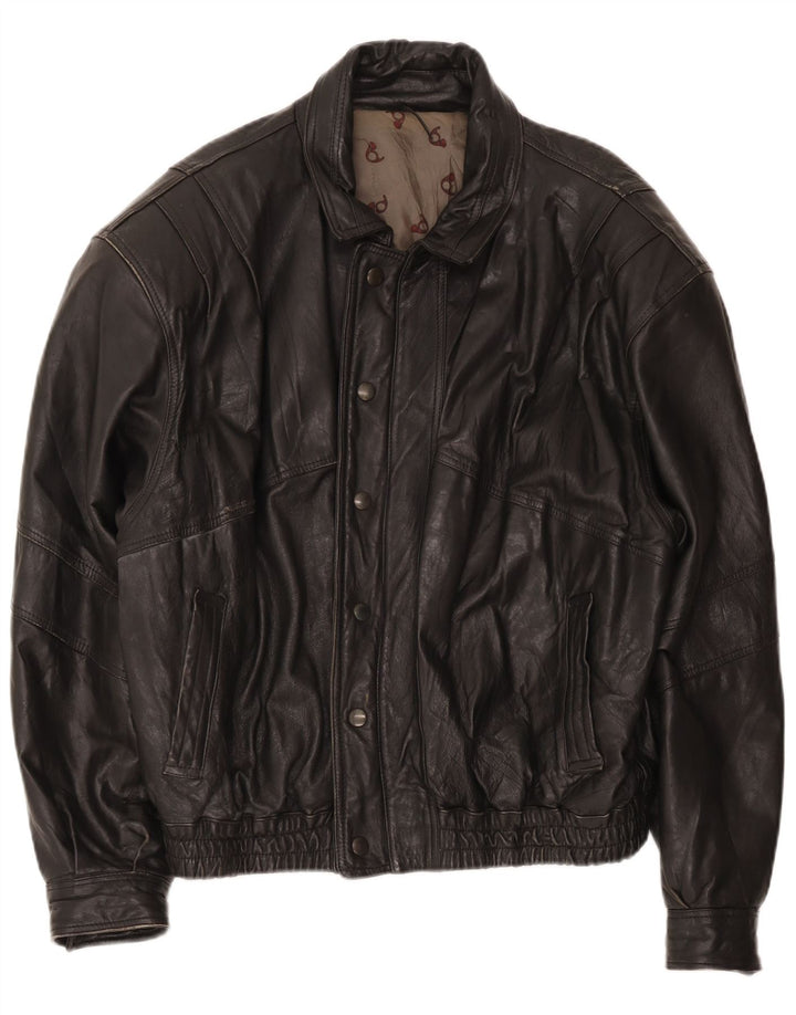 Vintage Herre Bomber Læderjakke IT 52 XL Sort