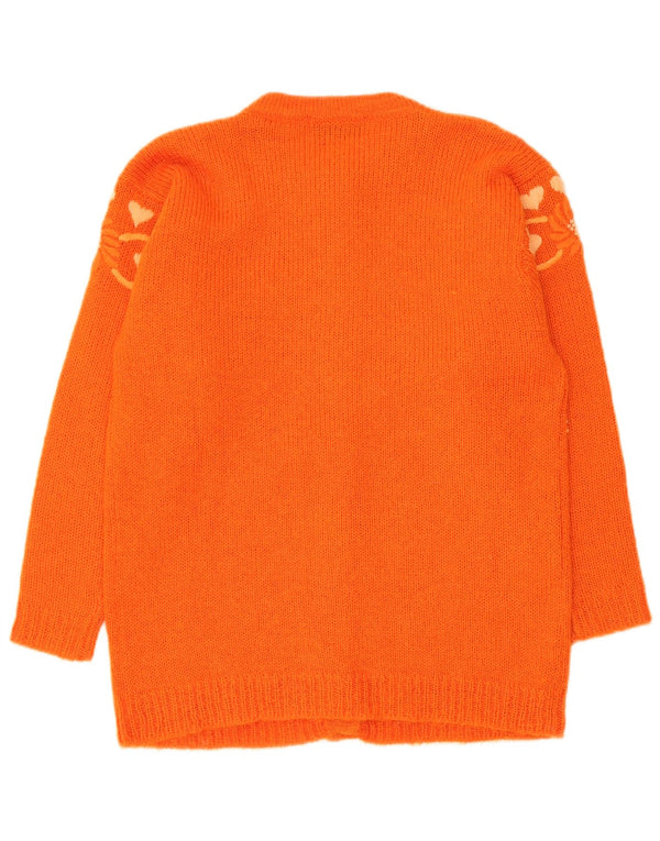 Carrini Dame Longline Cardigan Sweater UK 14 Medium Orange Floral Mohair