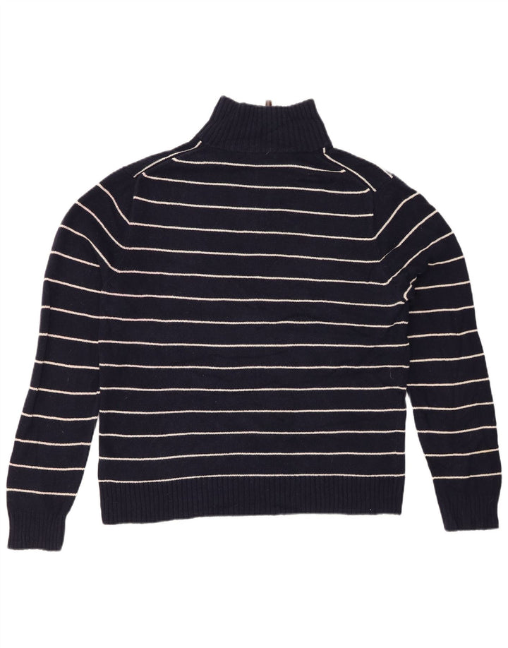 J. CREW Herre sweater med lynlåshals Stor marineblå stribet bomuld