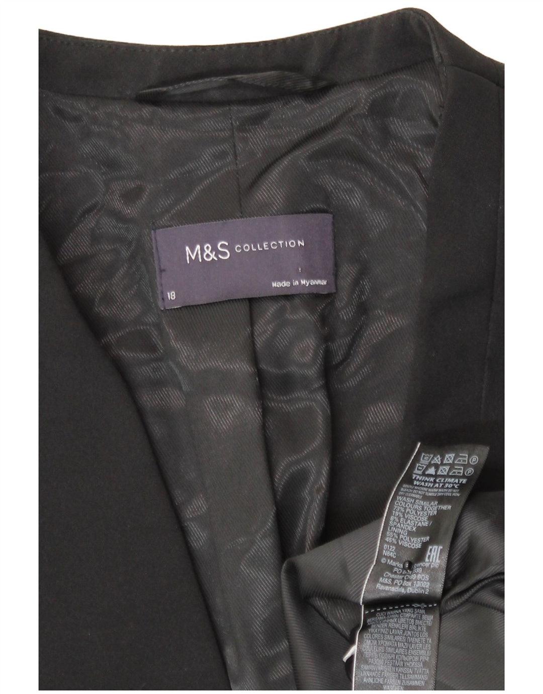 Marks & Spencer Dame 1 Knap Blazer Jacket UK 18 XL Sort Polyester