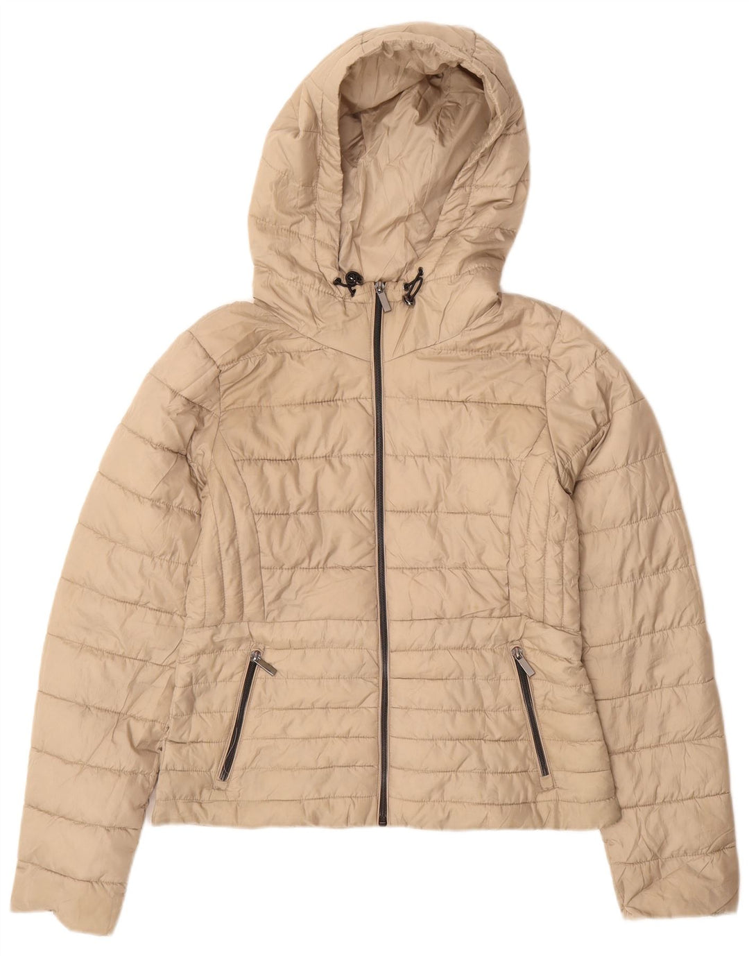 Zara Polstret hættejakke til kvinder UK 14 Medium Beige Polyester