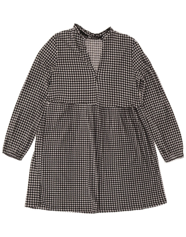 Zara Dame Langærmet A-Line Kjole UK 14 Medium Black Houndstooth