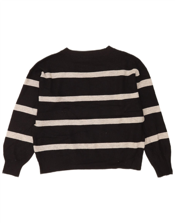 Marks & Spencer Dame V-hals sweater UK 14 Medium Sort Stribet