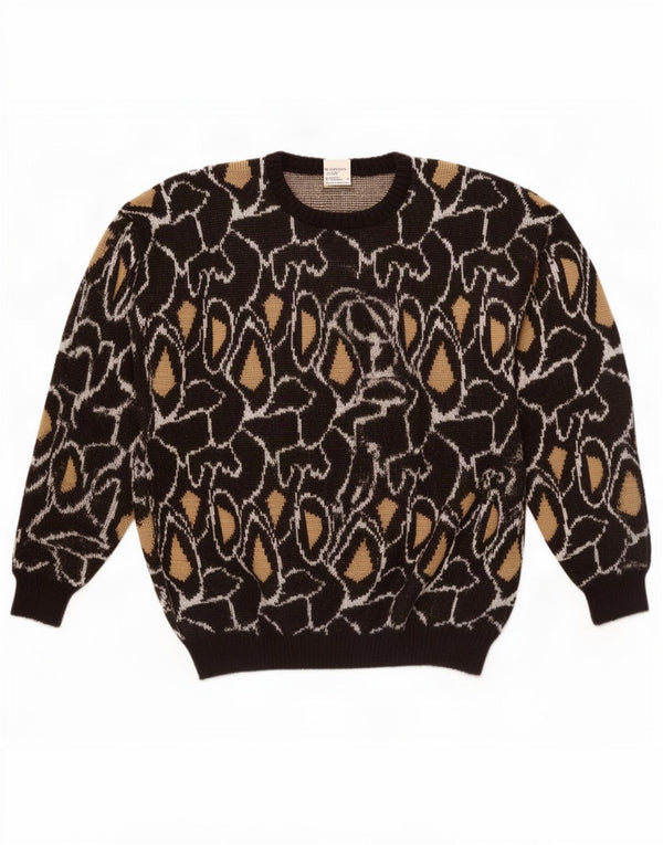 Vintage Mens Crew Neck Jumper Sweater IT 52 Large Black Floral Polyacrylic