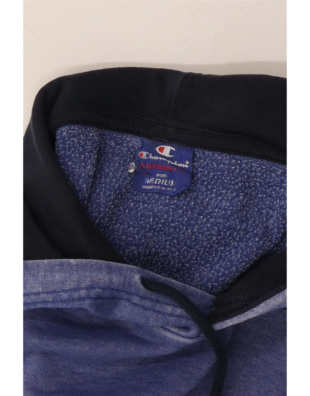 CHAMPION Mens Graphic Hoodie Jumper Medium Blue Cotton Vintage Champion and Second-Hand Champion from Messina Hembry 