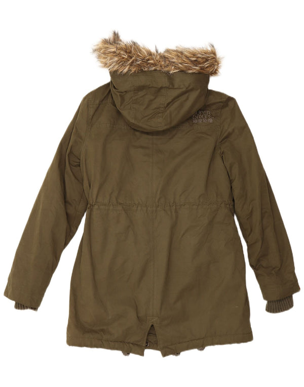 Superdry Womens Hooded Parka Jacket UK 14 Large Green Polyester