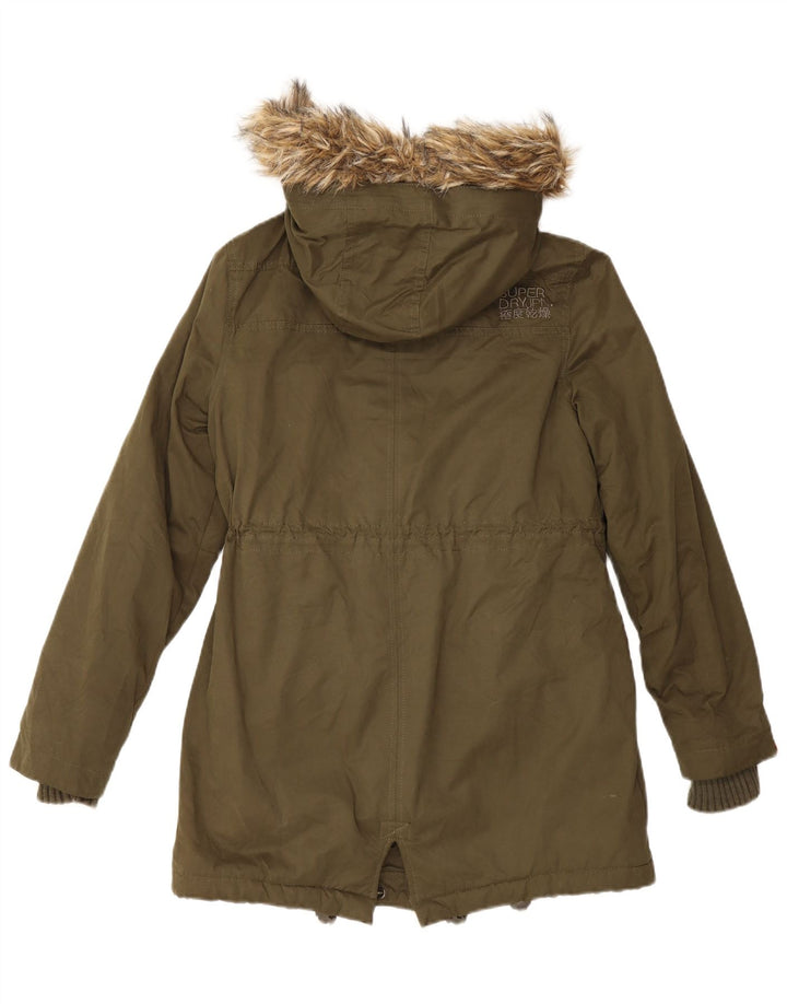 Superdry Parkajakke med hætte til kvinder UK 14 Stor grøn polyester