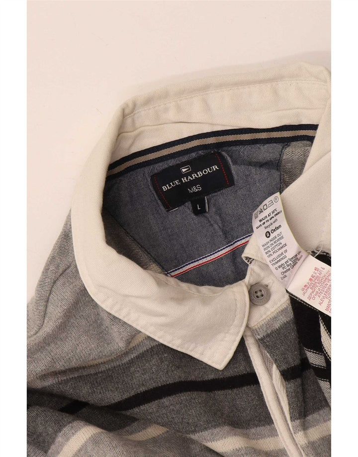 Marks & Spencer Herre Blue Harbor Rugby Polo Shirt Stor Grå Stribet
