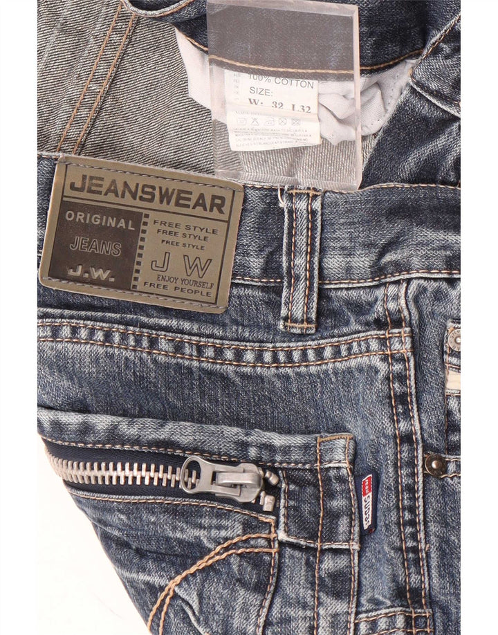 Vintage Straight Jeans til mænd W32 L32 Blå Patchwork Bomuld