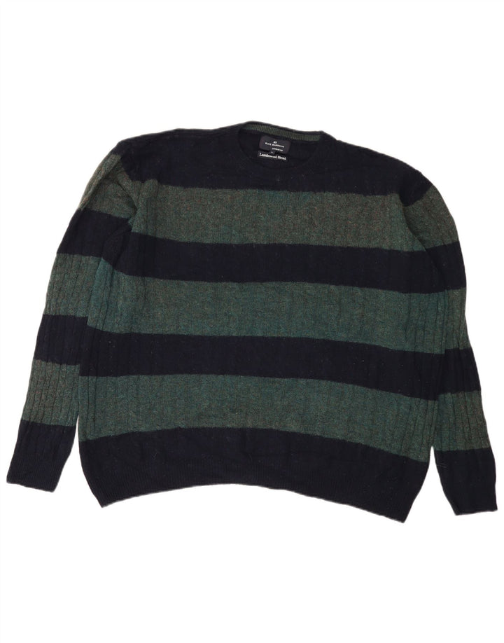 Marks & Spencer Herre sweater med rund hals XL grøn stribet uld