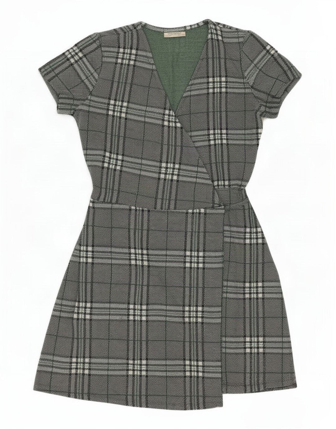 Zara Kvinde slå-om-kjole UK 14 Stor Grøn Plaid Polyester