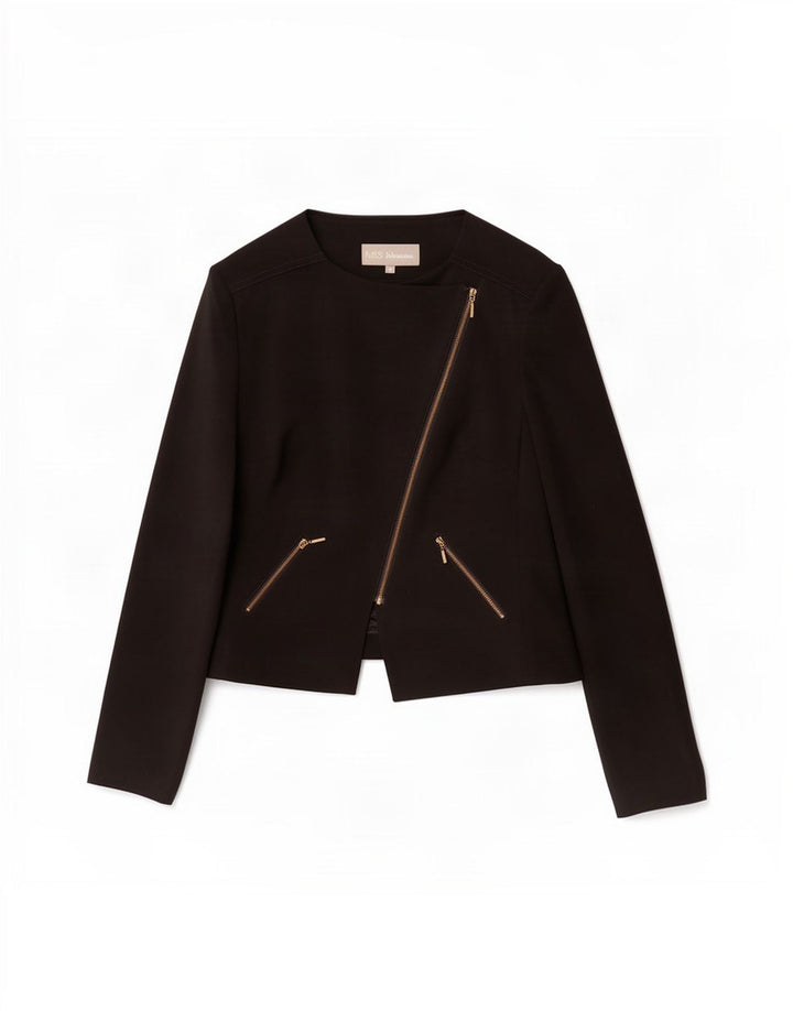 Marks & Spencer Dame Blazer Jakke med fuld lynlås UK 14 Medium Sort Polyester
