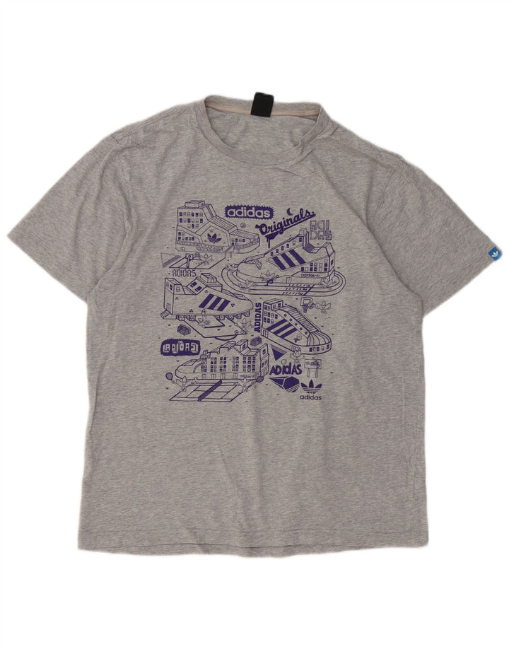 Adidas Herre Grafisk T-Shirt Top Stor Grå Bomuld