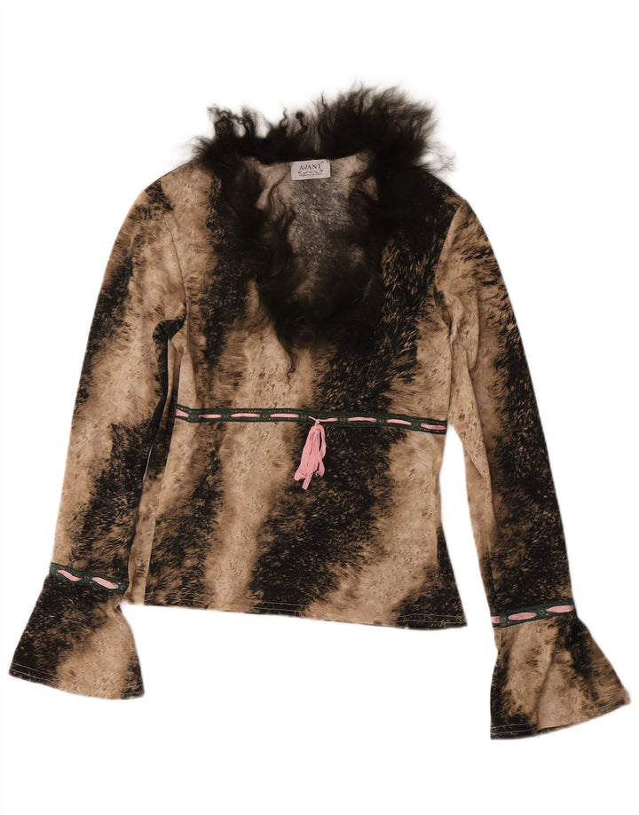 Avant Dame Top Langærmet UK 6 XS Brown Animal Print Polyester