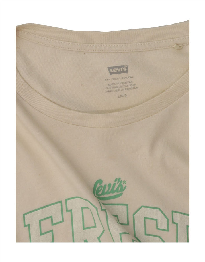 LEVI'S Womens Crop Graphic T-Shirt Top UK 16 Large Off White Vintage Levi's and Second-Hand Levi's from Messina Hembry 
