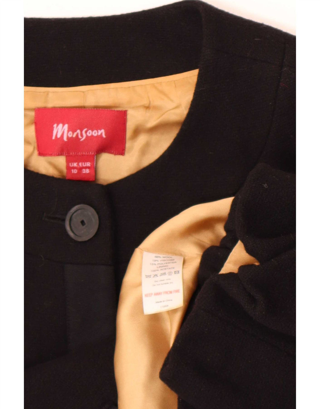 Monsoon Womens 3/4-ærmet Bolero-jakke UK 10 Small Black Wool