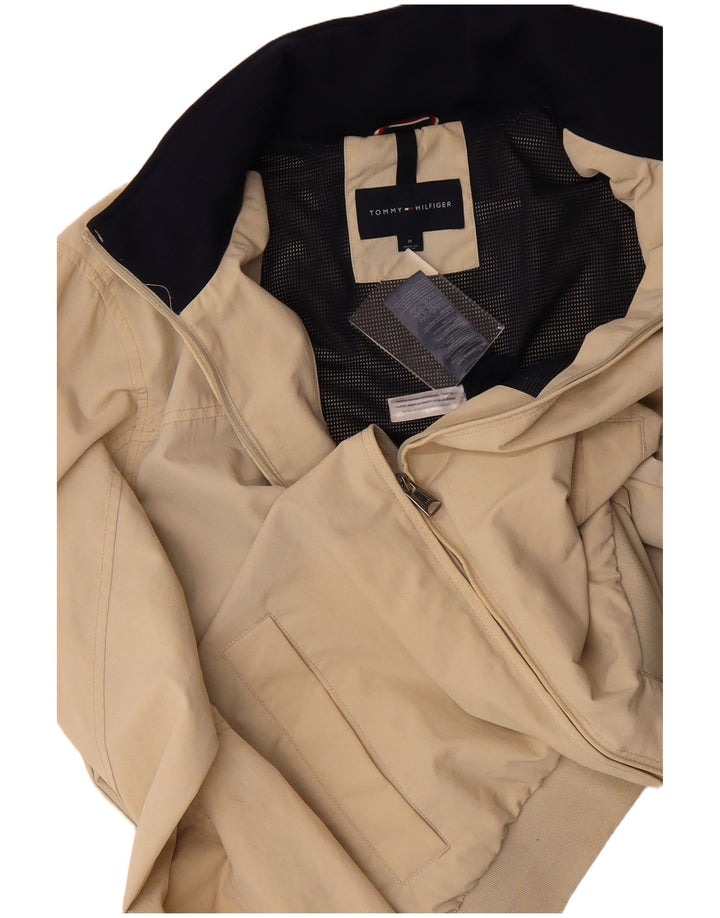 TOMMY HILFIGER Mens Graphic Rain Jacket UK 38 Medium Beige Nylon