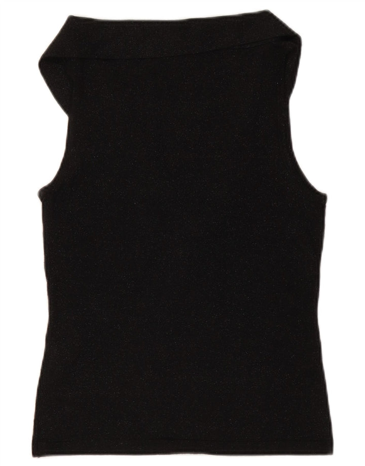 MASSIMO DUTTI Womens Crop Front Tie Vest Top UK 12 Medium Black Flecked