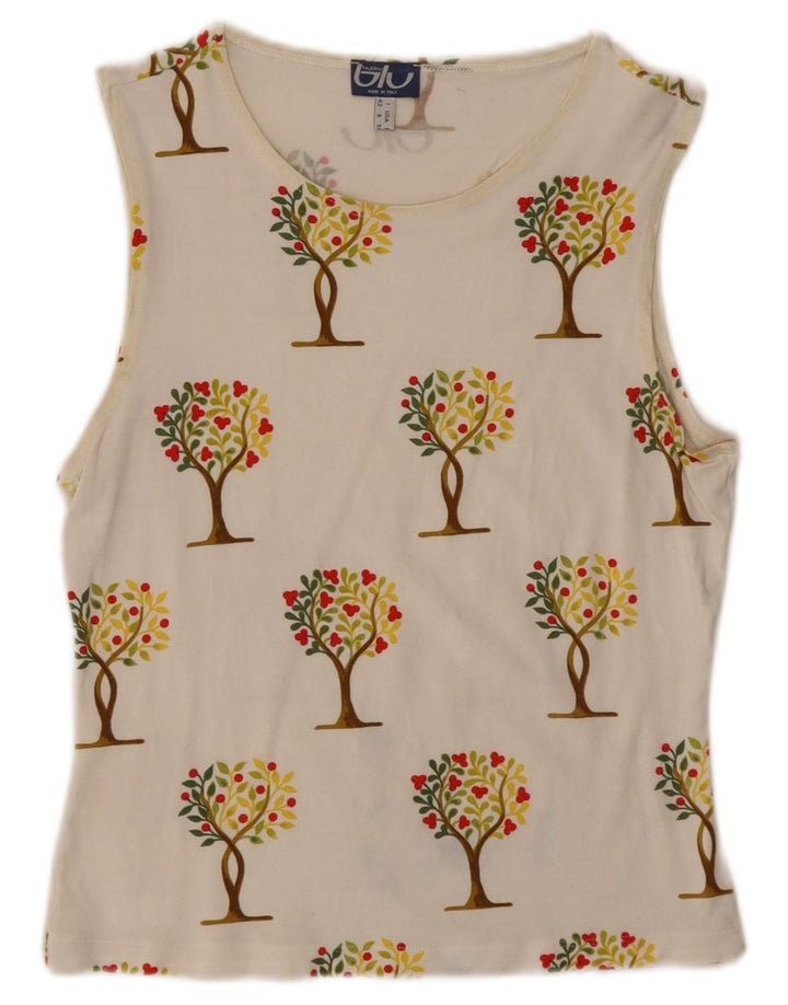 Byblos Womens Crop Grafisk Vest Top UK 12 Medium White Floral