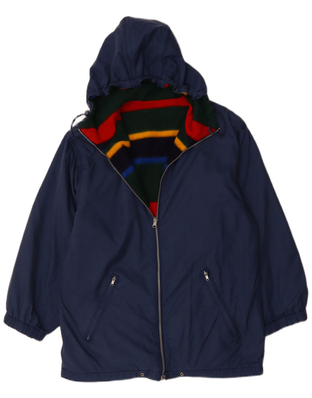 VINTAGE Dame Oversized hættejakke vendbar UK 12 Medium Navy Blue