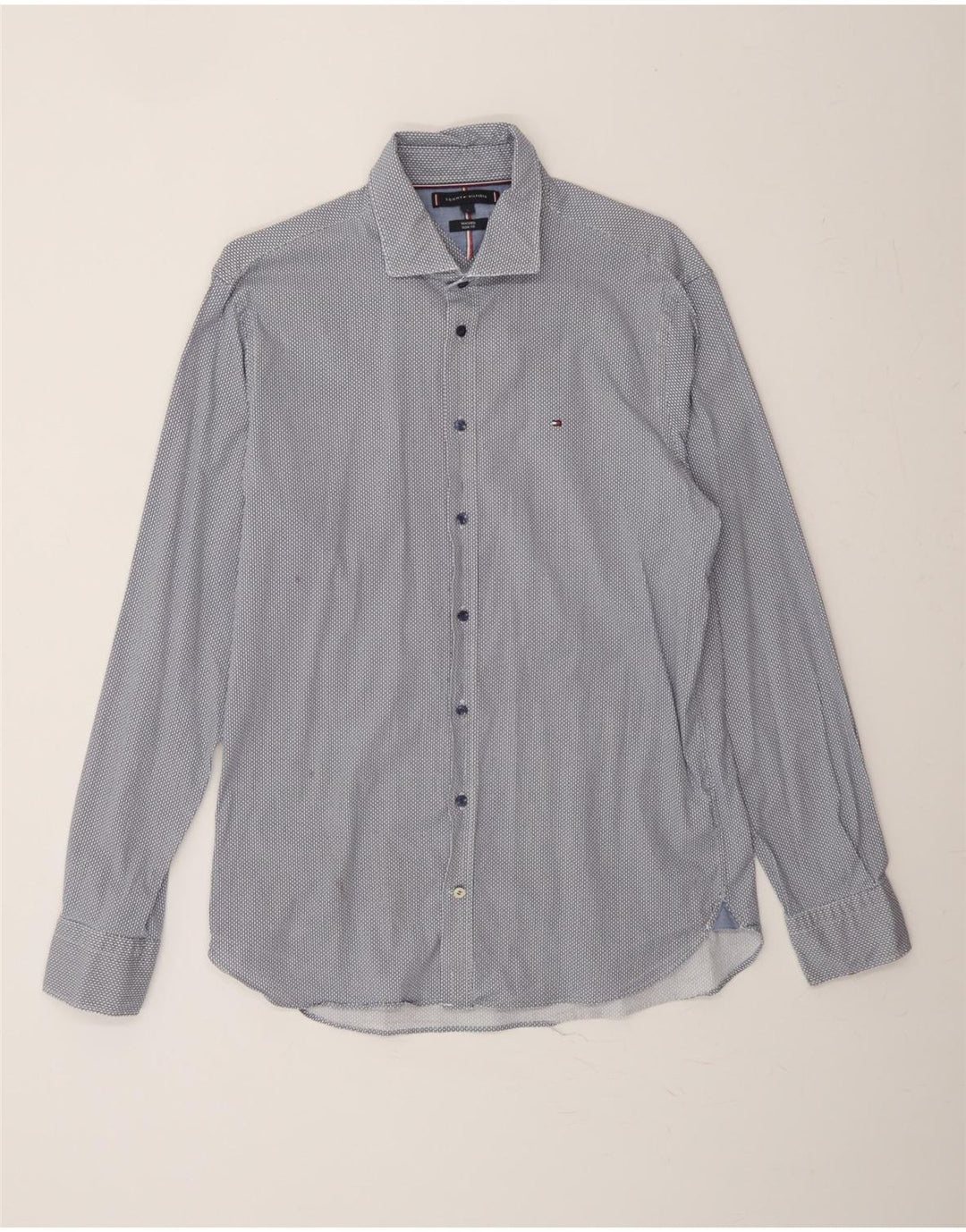 TOMMY HILFIGER Mens Abstract Pattern Slim Fit Shirt Large Blue Cotton Vintage Tommy Hilfiger and Second-Hand Tommy Hilfiger from Messina Hembry 