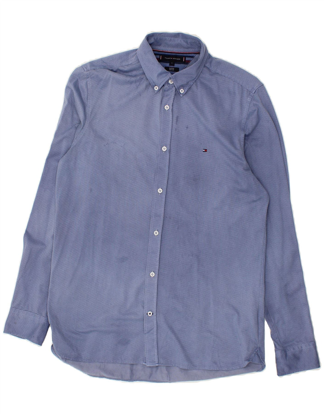 TOMMY HILFIGER Mens Slim Fit Shirt Large Blue Chevron Cotton Vintage Tommy Hilfiger and Second-Hand Tommy Hilfiger from Messina Hembry 