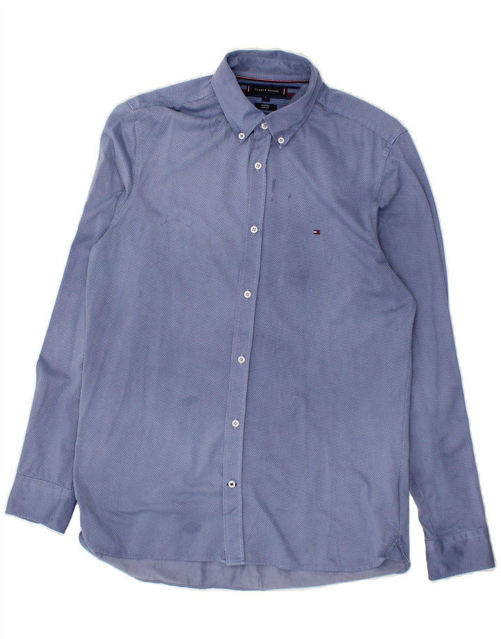TOMMY HILFIGER Mens Slim Fit Shirt Large Blue Chevron Cotton Vintage Tommy Hilfiger and Second-Hand Tommy Hilfiger from Messina Hembry 