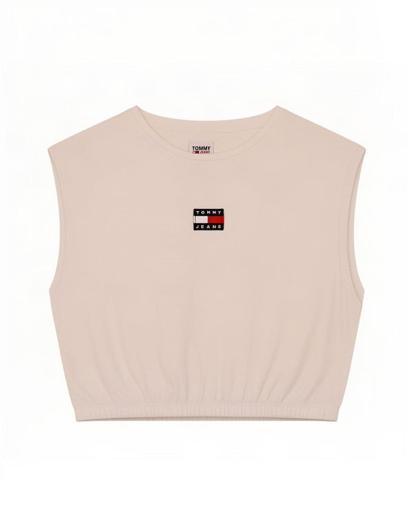 Tommy Hilfiger Womens Crop Graphic Vest Top UK 10 Small White Cotton
