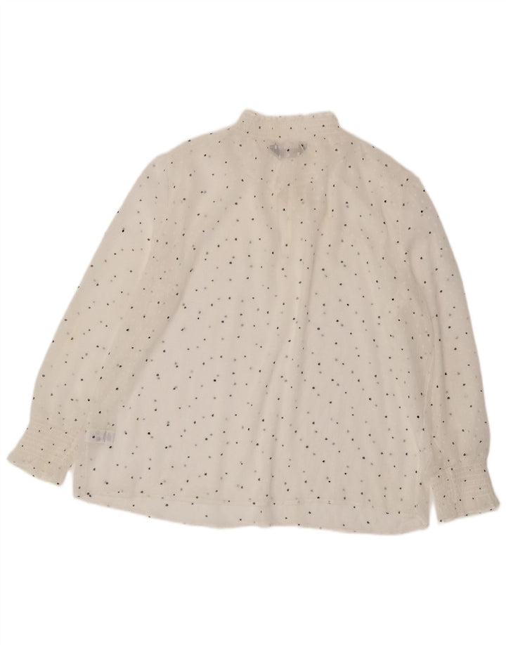 Marks & Spencer Dame Langærmet Bluse Top UK 18 XL Hvid Plettet