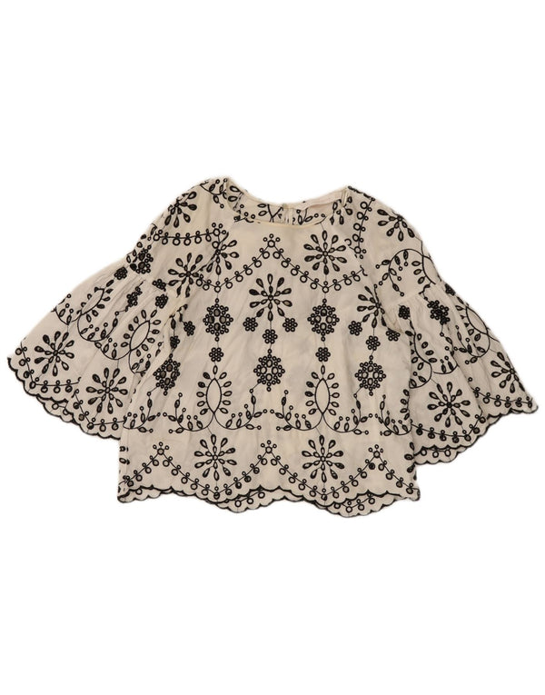 Zara Dame Trafaluc Crop 3/4-ærmet bluse Top UK 10 Small White Floral
