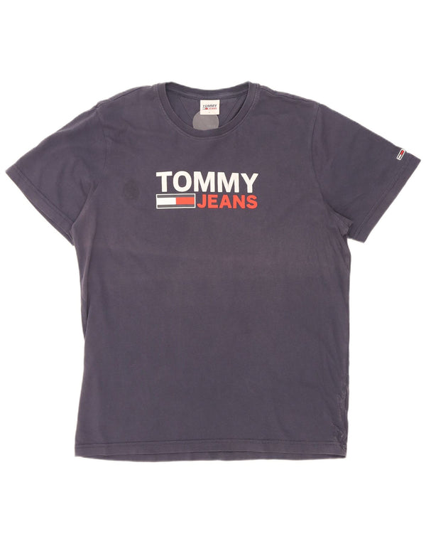 Tommy Hilfiger Herre grafisk T-shirt Top Large Navy Blue Flecked