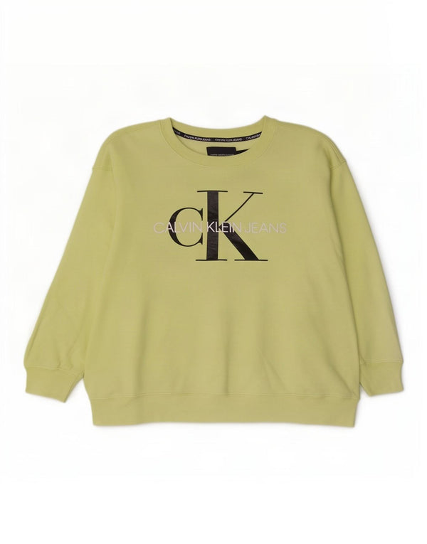 Calvin Klein Jeans Dame Grafisk Sweatshirt Jumper UK 18 XL Grøn